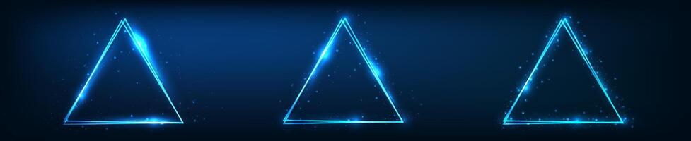 Neon double triangular frame with shining effects vector