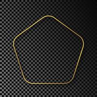 Gold glowing rounded pentagon frame with shadow vector