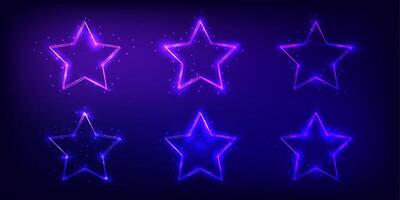 Neon double frame in star form with shining effects vector