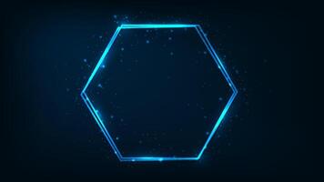 Neon double hexagon frame with shining effects vector