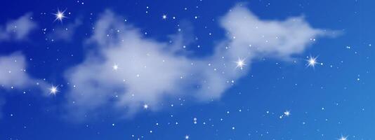 Night sky with clouds and many stars vector