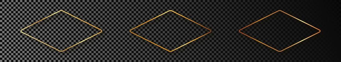 Gold glowing rounded rhombus shape frame vector