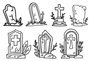 A set of six gravestones with crosses on them vector