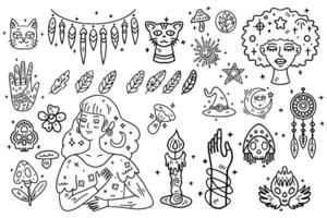 Set of boho objects in line style vector