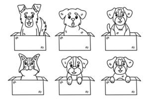 A set of six dogs are sitting in boxes with a blank sign in the middle vector