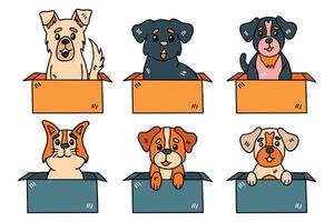 A set of six dogs are sitting in boxes with a blank sign in the middle vector