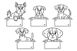 A set of six dogs are sitting in boxes with a blank sign in the middle vector