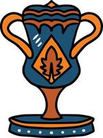 A trophy cup with a leaf design on it vector