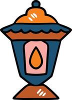 A black and white drawing of a lantern with a lit candle inside vector