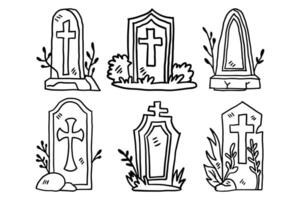 A set of six gravestones with crosses on them vector