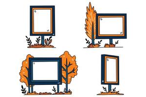 Four signs with trees and grass in the background vector