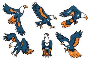 The image is a set of six drawings of birds in flight vector