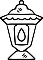 A black and white drawing of a lantern with a lit candle inside vector