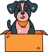 un perro es sentado en un caja vector