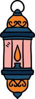 A black and white drawing of a lantern with a lit candle inside vector