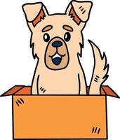 un perro es sentado en un caja vector