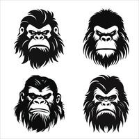 Set of Bigfoot Face Black Color Illustration vector