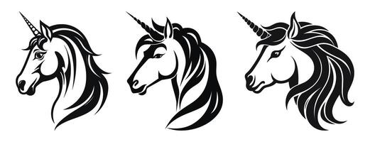 Set of Unicorn Head Black Color Illustration vector