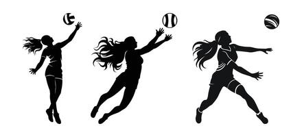 Set of Female Volleyball Players Black Color Illustration vector