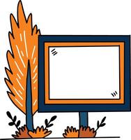 A tree is next to a sign that is blank vector
