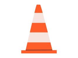 Hand drawn cute cartoon illustration of traffic cone. Flat road warning or caution sign in colored doodle style. Attention striped barrier icon. Stop signal. Settings or fix problem. Isolated. vector
