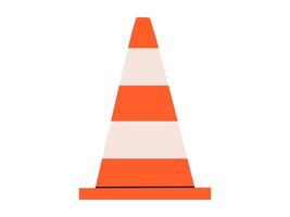 Hand drawn cute cartoon illustration of traffic cone. Flat road warning or caution sign in colored doodle style. Attention striped barrier icon. Stop signal. Settings or fix problem. Isolated. vector