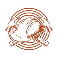 Worker emblem with helmet and hammer drawing vector