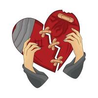 illustration of broken heart with bandage vector