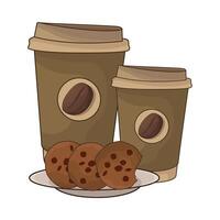 ilustración de café taza y galletas vector