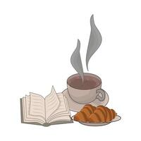 illustration of coffee, book and croissant vector