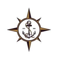 vintage anchor design logo. anchor and compass, sea adventure design or marine company vector