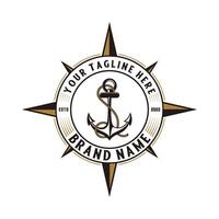 vintage anchor design logo. anchor and compass, sea adventure design or marine company vector