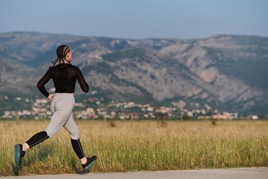 solo paso. determinado atleta mujer embarca en aptitud viaje para maratón preparación. foto