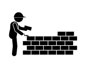 the builder is making a wall with bricks vector