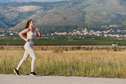 solo paso. determinado atleta mujer embarca en aptitud viaje para maratón preparación. foto
