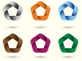 conjunto de 6 6 diferente pentagonal resumen logo diseños con Marfil antecedentes vector