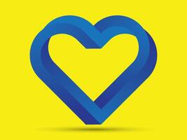 Blue Colour Twisted 3D Heart Logo With Bright Yellow Background vector