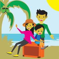 familia vacaciones a el playa vector