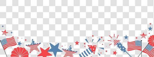 4th July background. Celebration long horizontal border. Handdrawn elements for independence day. vector