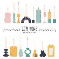 Handdrawn various candles different size and shapes. vector