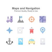 tomar un Mira a hermosamente diseñado mapas y navegación íconos conjunto vector
