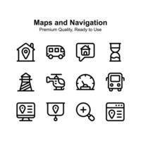 Grab this amazing maps and navigation icons pack vector