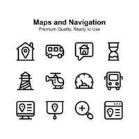 Grab this amazing maps and navigation icons pack vector