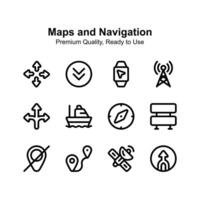 tomar un Mira a increíble mapas y navegación iconos, Listo a utilizar vector