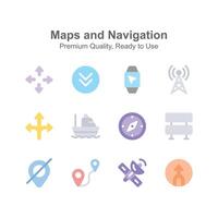 tomar un Mira a increíble mapas y navegación iconos, Listo a utilizar vector