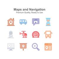 Grab this amazing maps and navigation icons pack vector