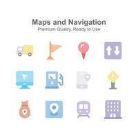 Unique style maps and navigation icons set editable design vector