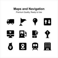 único estilo mapas y navegación íconos conjunto editable diseño vector