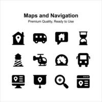 Grab this amazing maps and navigation icons pack vector