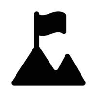 Mountain with location pin, of mountain location, hiking route icon vector